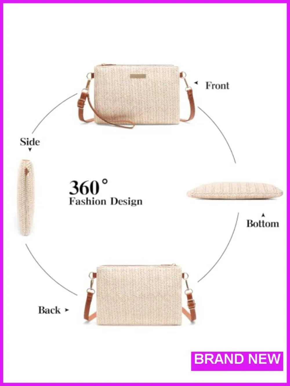 Straw Woven Crossbody Bag with Wristlet - Beach Summer Clutch Purse